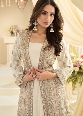 Off white silk blend sequins work salwar suits free size up to 42 2