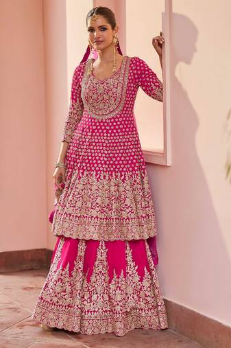 Pink georgette sequins work salwar suits free size up to 42