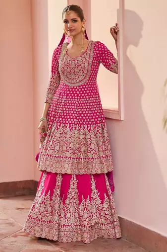 Pink georgette sequins work salwar suits free size up to 42