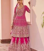 Pink georgette sequins work salwar suits free size up to 42