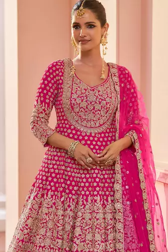 Pink georgette sequins work salwar suits free size up to 42