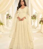 Cream georgette sequins work salwar suits free size up to 42
