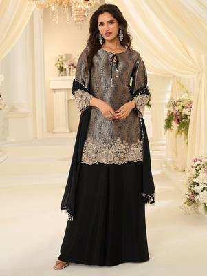 Black silk blend sequins work salwar suits free size up to 42 1
