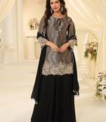 Black silk blend sequins work salwar suits free size up to 42