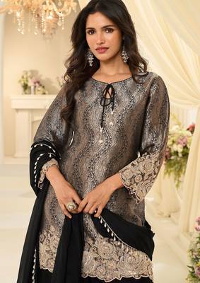 Black silk blend sequins work salwar suits free size up to 42 2