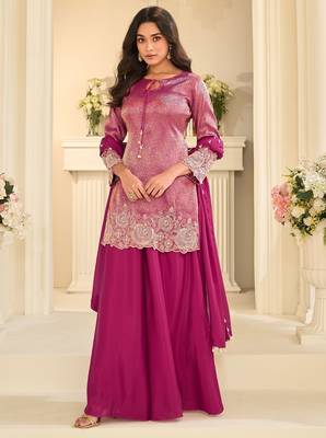 Pink silk blend sequins work salwar suits free size up to 42 1