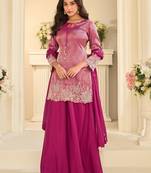 Pink silk blend sequins work salwar suits free size up to 42