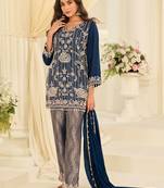 Blue silk blend sequins work salwar suits free size up to 42