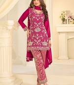 Pink silk blend sequins work salwar suits free size up to 42