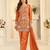 Orange silk blend sequins work salwar suits free size up to 42