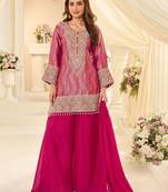 Pink silk blend sequins work salwar suits free size up to 42