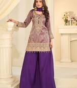 Purple silk blend sequins work salwar suits free size up to 42