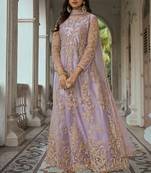 Lilac net sequins work semi stitched salwar suits suits size up to 42