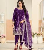Purple velvet sequins work salwar suits free size up to 42