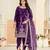 Purple velvet sequins work salwar suits free size up to 42