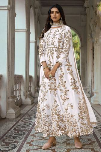 White net stone work semi stitched salwar suits suits size up to 42