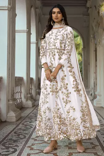 White net stone work semi stitched salwar suits suits size up to 42
