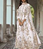 White net stone work semi stitched salwar suits suits size up to 42