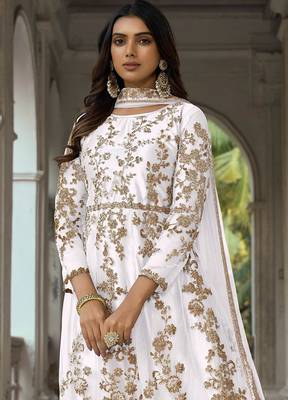 White net stone work semi stitched salwar suits suits size up to 42 2