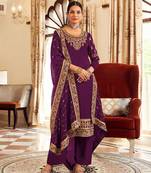 Purple art silk stone work semi stitched salwar suits suits size up to 42