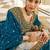 Teal blue art silk stone work semi stitched salwar suits suits size up to 42