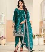 Turquoise velvet sequins work salwar suits free size up to 42