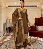 Brown art silk stone work semi stitched salwar suits suits size up to 42