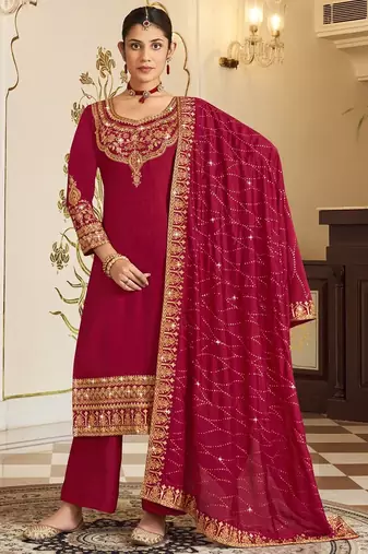 Pink art silk stone work semi stitched salwar suits suits size up to 42