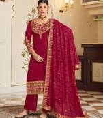 Pink art silk stone work semi stitched salwar suits suits size up to 42