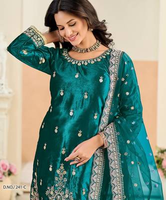 Turquoise velvet sequins work salwar suits free size up to 42 2