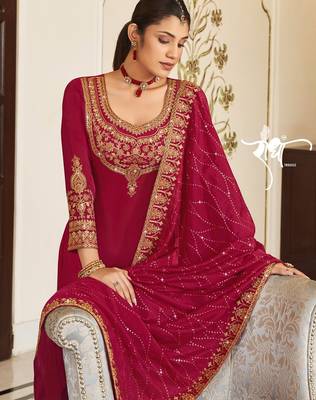 Pink art silk stone work semi stitched salwar suits suits size up to 42 2