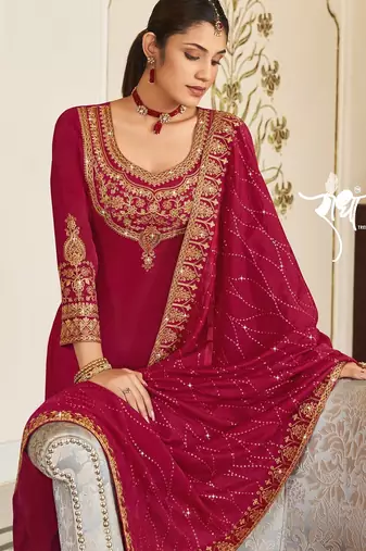 Pink art silk stone work semi stitched salwar suits suits size up to 42