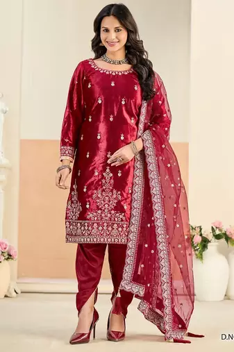 Red velvet sequins work salwar suits free size up to 42