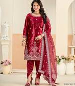 Red velvet sequins work salwar suits free size up to 42