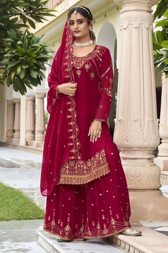 Pink georgette sequins work semi stitched salwar suits suits size up to 42