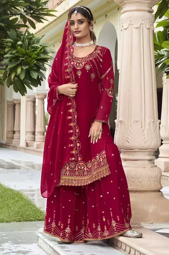 Pink georgette sequins work semi stitched salwar suits suits size up to 42