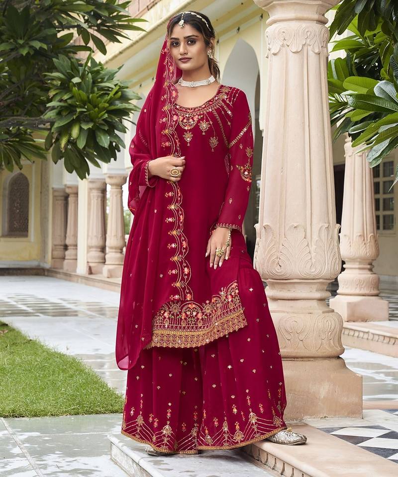Pink georgette sequins work semi stitched salwar suits suits size up to 42