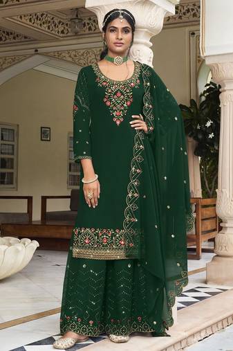 Green georgette sequins work semi stitched salwar suits suits size up to 42