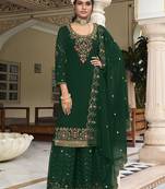 Green georgette sequins work semi stitched salwar suits suits size up to 42