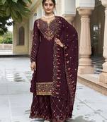 Wine georgette sequins work semi stitched salwar suits suits size up to 42
