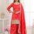 Red silk blend sequins work salwar suits free size up to 42