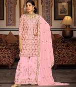 Pink georgette sequins work semi stitched salwar suits suits size up to 42