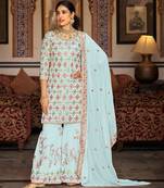 Light blue georgette sequins work semi stitched salwar suits suits size up to 42