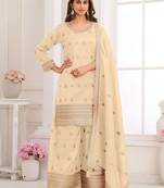 Cream silk blend sequins work salwar suits free size up to 42