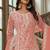 Peach net sequins work semi stitched salwar suits suits size up to 42