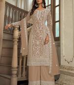 Fawn net sequins work semi stitched salwar suits suits size up to 42