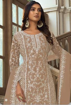 Fawn net sequins work semi stitched salwar suits suits size up to 42 2