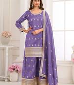 Lavender silk blend sequins work salwar suits free size up to 42