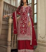 Red net sequins work semi stitched salwar suits suits size up to 42