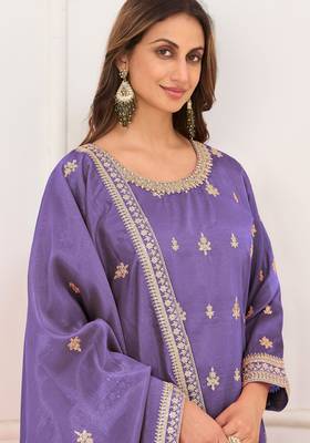 Lavender silk blend sequins work salwar suits free size up to 42 2